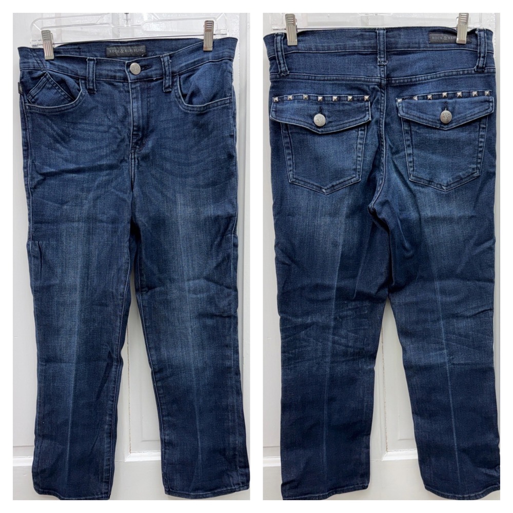 Rock and Republic Kendall Denim Jean Capri Capris Women's 8 Dark Wash Rhinestone